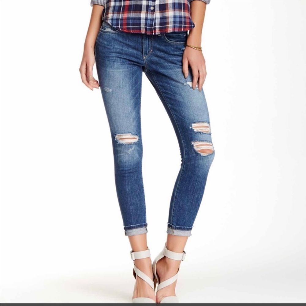 Joe’s Jeans Keagan blue high rise ankle length distressed skinny jeans, size 30
